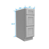 Drawer Base Cabinet - 12W x 34.5H x 24D - 3DRW - Grey Shaker Cabinet - BUILDMYPLACE