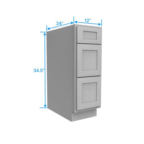 Drawer Base Cabinet - 12W x 34.5H x 24D - 3DRW - Grey Shaker Cabinet - RTA - BUILDMYPLACE