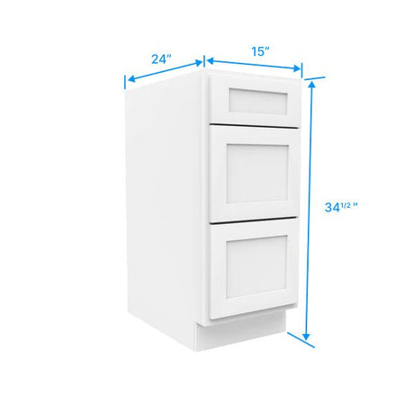 Drawer Base Cabinet - 15W x 34 - 1/2H x 24D - 3DRW - Aria White Shaker - BUILDMYPLACE