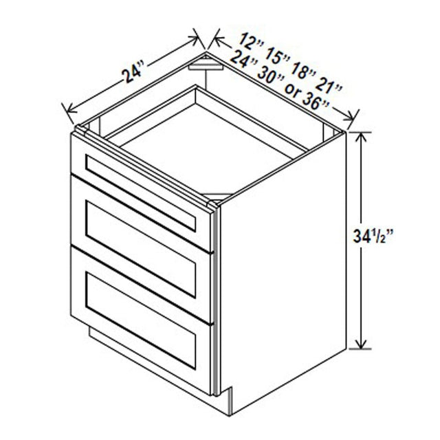 Drawer Base Cabinet - 15W x 34 - 1/2H x 24D - 3DRW - Aspen Charcoal Grey - BUILDMYPLACE