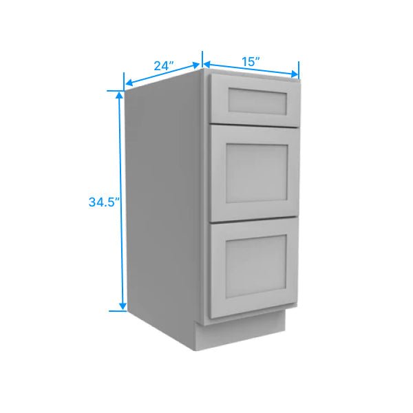 Drawer Base Cabinet - 15W x 34.5H x 24D - 3DRW - Grey Shaker Cabinet - BUILDMYPLACE