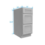 Drawer Base Cabinet - 15W x 34.5H x 24D - 3DRW - Grey Shaker Cabinet - BUILDMYPLACE