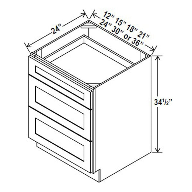 Drawer Base Cabinet - 18W x 34 - 1/2H x 24D - 3DRW - Aria Shaker Espresso - BUILDMYPLACE