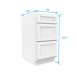 Drawer Base Cabinet - 18W x 34 - 1/2H x 24D - 3DRW - Aria White Shaker - BUILDMYPLACE