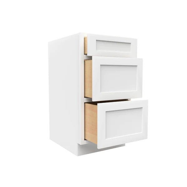 Drawer Base Cabinet - 18W x 34 - 1/2H x 24D - 3DRW - Aria White Shaker - BUILDMYPLACE