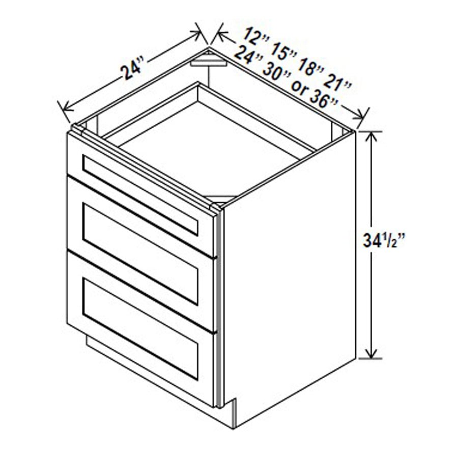 Drawer Base Cabinet - 18W x 34-1/2H x 24D -3DRW - Blue Shaker Cabinet