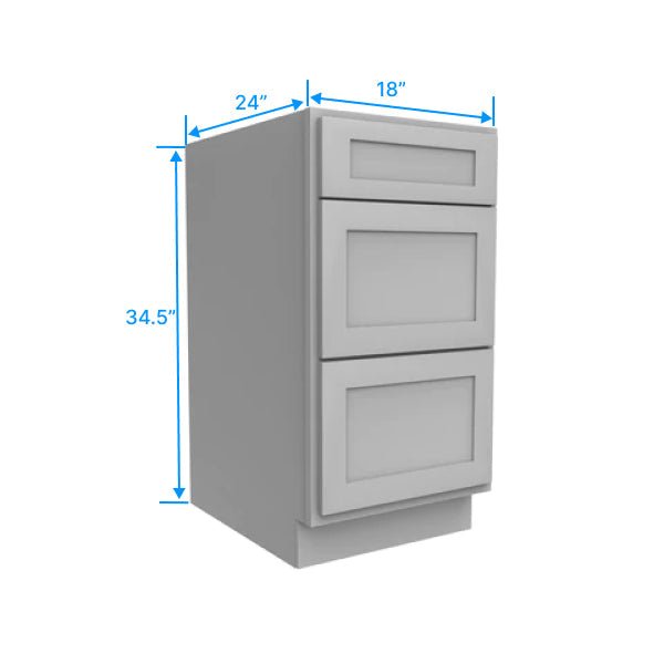 Drawer Base Cabinet - 18W x 34.5H x 24D - 3DRW - Grey Shaker Cabinet - BUILDMYPLACE