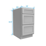 Drawer Base Cabinet - 18W x 34.5H x 24D - 3DRW - Grey Shaker Cabinet - BUILDMYPLACE