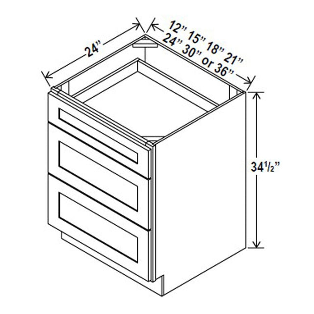 Drawer Base Cabinet - 21W x 34 - 1/2H x 24D - 3DRW - Aria Shaker Espresso - RTA - BUILDMYPLACE