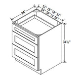 Drawer Base Cabinet - 21W x 34 - 1/2H x 24D - 3DRW - Aspen Charcoal Grey - BUILDMYPLACE