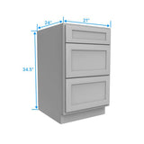 Drawer Base Cabinet - 21W x 34.5H x 24D - 3DRW - Grey Shaker Cabinet - BUILDMYPLACE