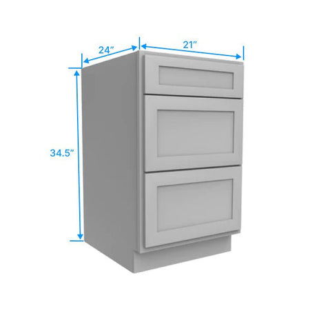 Drawer Base Cabinet - 21W x 34.5H x 24D - 3DRW - Grey Shaker Cabinet - RTA - BUILDMYPLACE