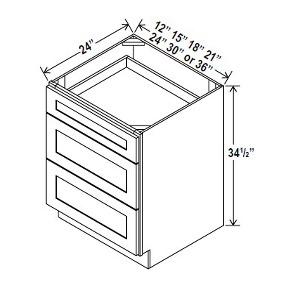 Drawer Base Cabinet - 24W x 34 - 1/2H x 24D - 3DRW - Aria Shaker Espresso - BUILDMYPLACE