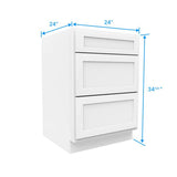 Drawer Base Cabinet - 24W x 34 - 1/2H x 24D - 3DRW - Aria White Shaker - BUILDMYPLACE