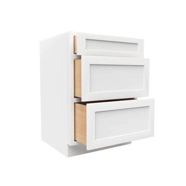 Drawer Base Cabinet - 24W x 34 - 1/2H x 24D - 3DRW - Aria White Shaker - BUILDMYPLACE