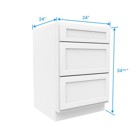 Drawer Base Cabinet - 24W x 34 - 1/2H x 24D - 3DRW - Aria White Shaker - RTA - BUILDMYPLACE