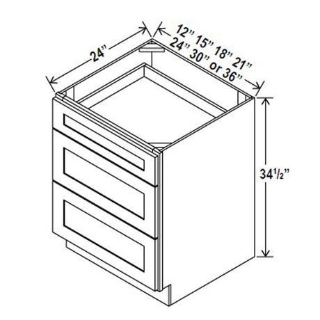 Drawer Base Cabinet - 24W x 34 - 1/2H x 24D - 3DRW - Aspen Charcoal Grey - RTA - BUILDMYPLACE