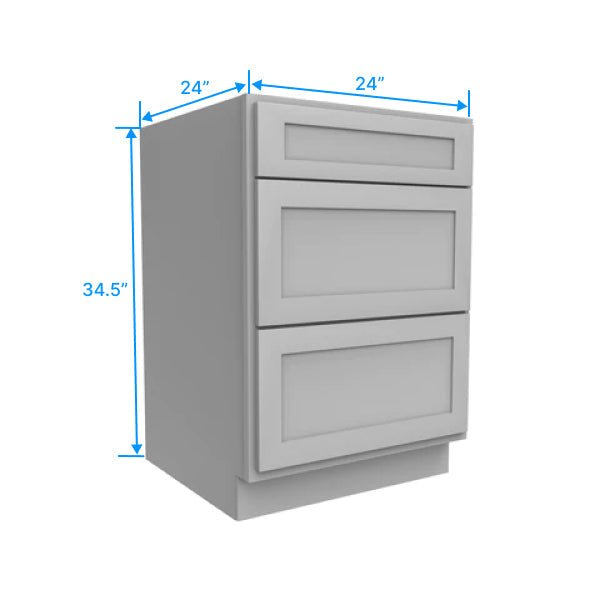 Drawer Base Cabinet - 24W x 34.5H x 24D - 3DRW - Grey Shaker Cabinet - BUILDMYPLACE