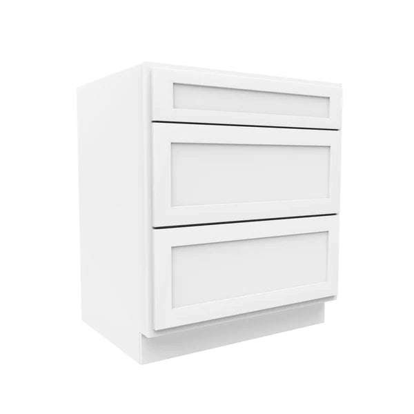 Drawer Base Cabinet - 30W x 34 - 1/2H x 24D - 3DRW - Aria White Shaker - BUILDMYPLACE