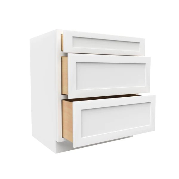 Drawer Base Cabinet - 30W x 34 - 1/2H x 24D - 3DRW - Aria White Shaker - BUILDMYPLACE