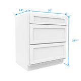 Drawer Base Cabinet - 30W x 34 - 1/2H x 24D - 3DRW - Aria White Shaker - BUILDMYPLACE