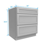 Drawer Base Cabinet - 30W x 34.5H x 24D - 3DRW - Grey Shaker Cabinet - BUILDMYPLACE