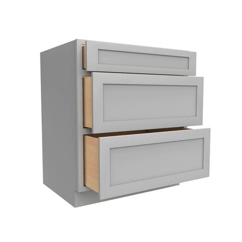 Drawer Base Cabinet - 30W x 34.5H x 24D - 3DRW - Grey Shaker Cabinet - BUILDMYPLACE