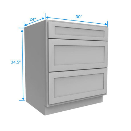 Drawer Base Cabinet - 30W x 34.5H x 24D - 3DRW - Grey Shaker Cabinet - RTA - BUILDMYPLACE