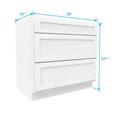 Drawer Base Cabinet - 36W x 34 - 1/2H x 24D - 3DRW - Aria White Shaker - BUILDMYPLACE