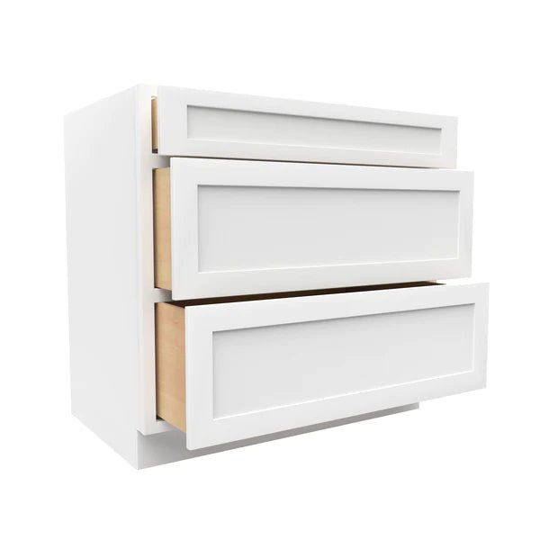 Drawer Base Cabinet - 36W x 34 - 1/2H x 24D - 3DRW - Aria White Shaker - BUILDMYPLACE