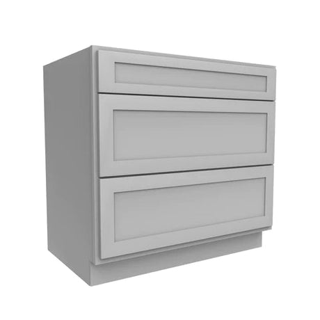 Drawer Base Cabinet - 36W x 34.5H x 24D - 3DRW - Grey Shaker Cabinet - BUILDMYPLACE