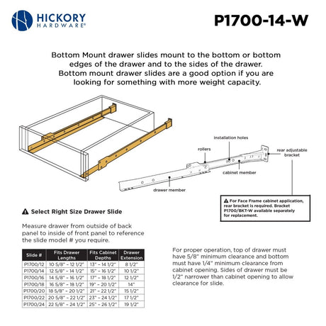 Drawer Slide Bottom Mount 3/4 Extension 12 Inch - Hickory Hardware - BUILDMYPLACE