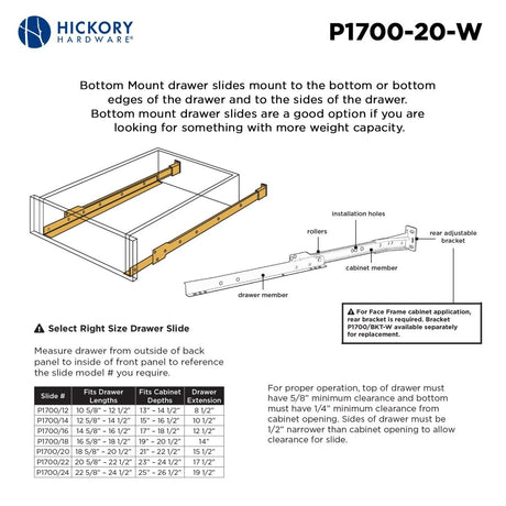 Drawer Slide Bottom Mount 3/4 Extension 12 Inch - Hickory Hardware - BUILDMYPLACE