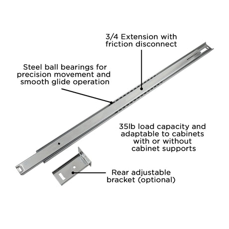 Drawer Slide Center Mount 3/4 Extension 12 Inch - Hickory Hardware - BUILDMYPLACE