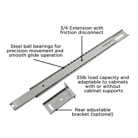 Drawer Slide Center Mount 3/4 Extension 12 Inch - Hickory Hardware - BUILDMYPLACE