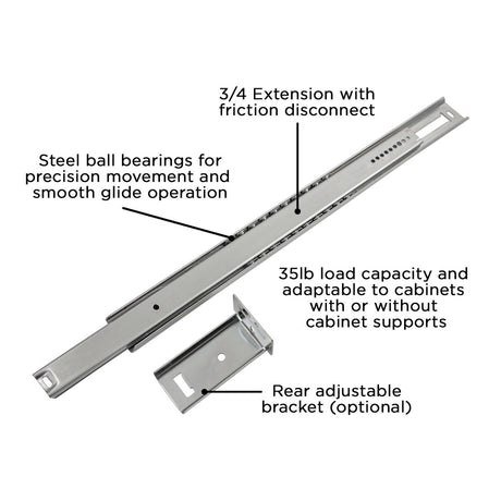 Drawer Slide Center Mount 3/4 Extension 12 Inch - Hickory Hardware - BUILDMYPLACE