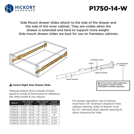 Drawer Slide Side Mount 3/4 Extension 12 Inch - Hickory Hardware - BUILDMYPLACE