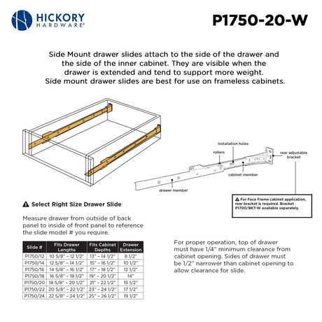 Drawer Slide Side Mount 3/4 Extension 12 Inch - Hickory Hardware - BUILDMYPLACE