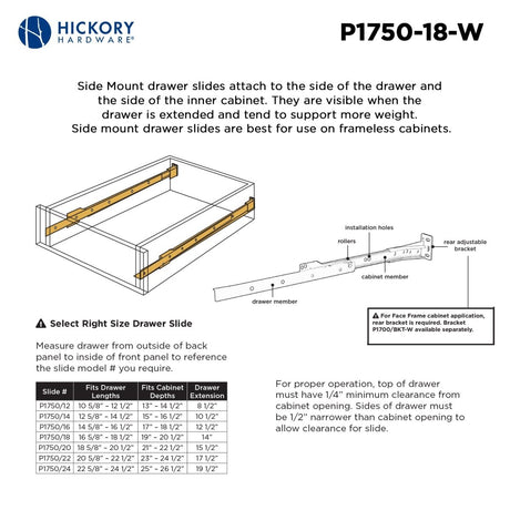 Drawer Slide Side Mount 3/4 Extension 12 Inch - Hickory Hardware - BUILDMYPLACE