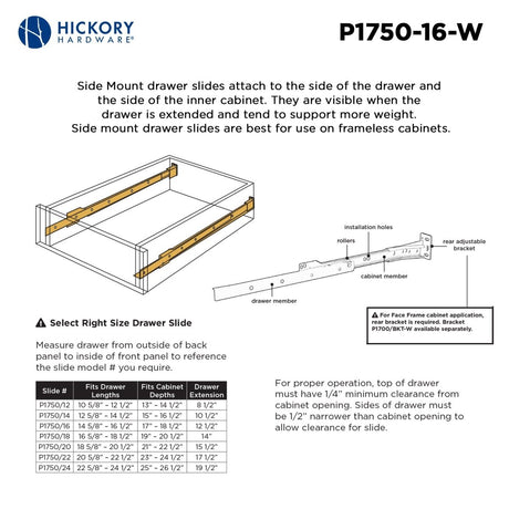 Drawer Slide Side Mount 3/4 Extension 12 Inch - Hickory Hardware - BUILDMYPLACE