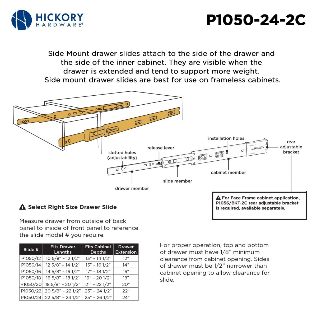 Drawer Slide Side Mount Full Extension 12 Inch (2 Pack) - Hickory Hardware - BUILDMYPLACE