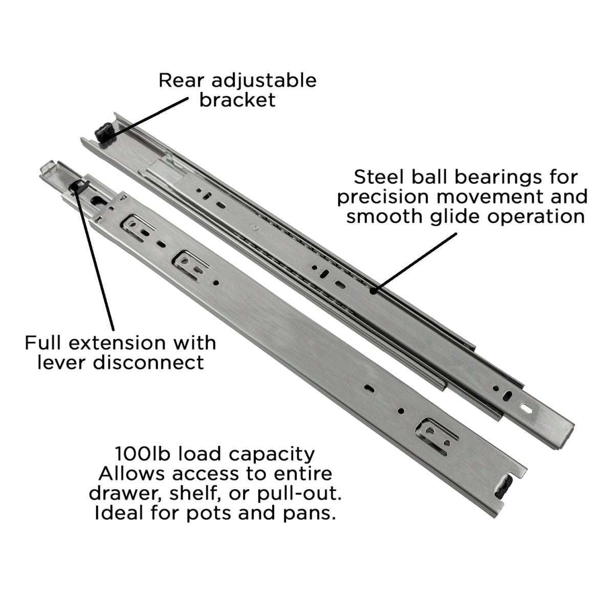 Drawer Slide Side Mount Full Extension 12 Inch (2 Pack) - Hickory Hardware - BUILDMYPLACE