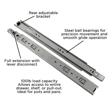 Drawer Slide Side Mount Full Extension 12 Inch (2 Pack) - Hickory Hardware - BUILDMYPLACE