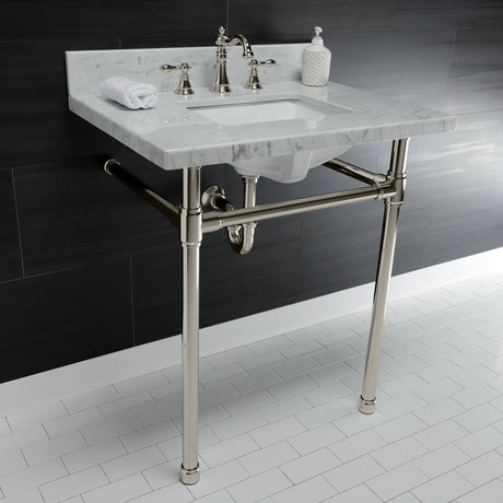 Dreyfuss 30" x 22" Carrara Marble Vanity Top with Stainless Steel Legs, Marble White/Matte Black - BUILDMYPLACE