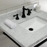 Dreyfuss 30" x 22" Carrara Marble Vanity Top with Stainless Steel Legs, Marble White/Matte Black - BUILDMYPLACE