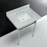 Dreyfuss 30" x 22" Carrara Marble Vanity Top with Stainless Steel Legs, Marble White/Matte Black - BUILDMYPLACE