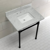 Dreyfuss 30" x 22" Carrara Marble Vanity Top with Stainless Steel Legs, Marble White/Matte Black - BUILDMYPLACE