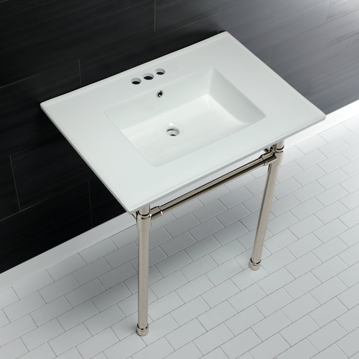 Dreyfuss 31" x 22" Console Sink with Stainless Steel Legs (4 - Inch, 3 Hole) - BUILDMYPLACE