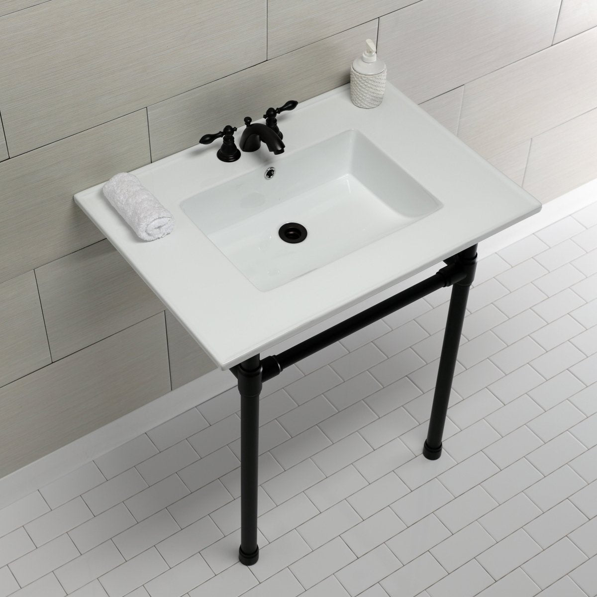 Dreyfuss 31" x 22" Console Sink with Stainless Steel Legs (4 - Inch, 3 Hole) - BUILDMYPLACE