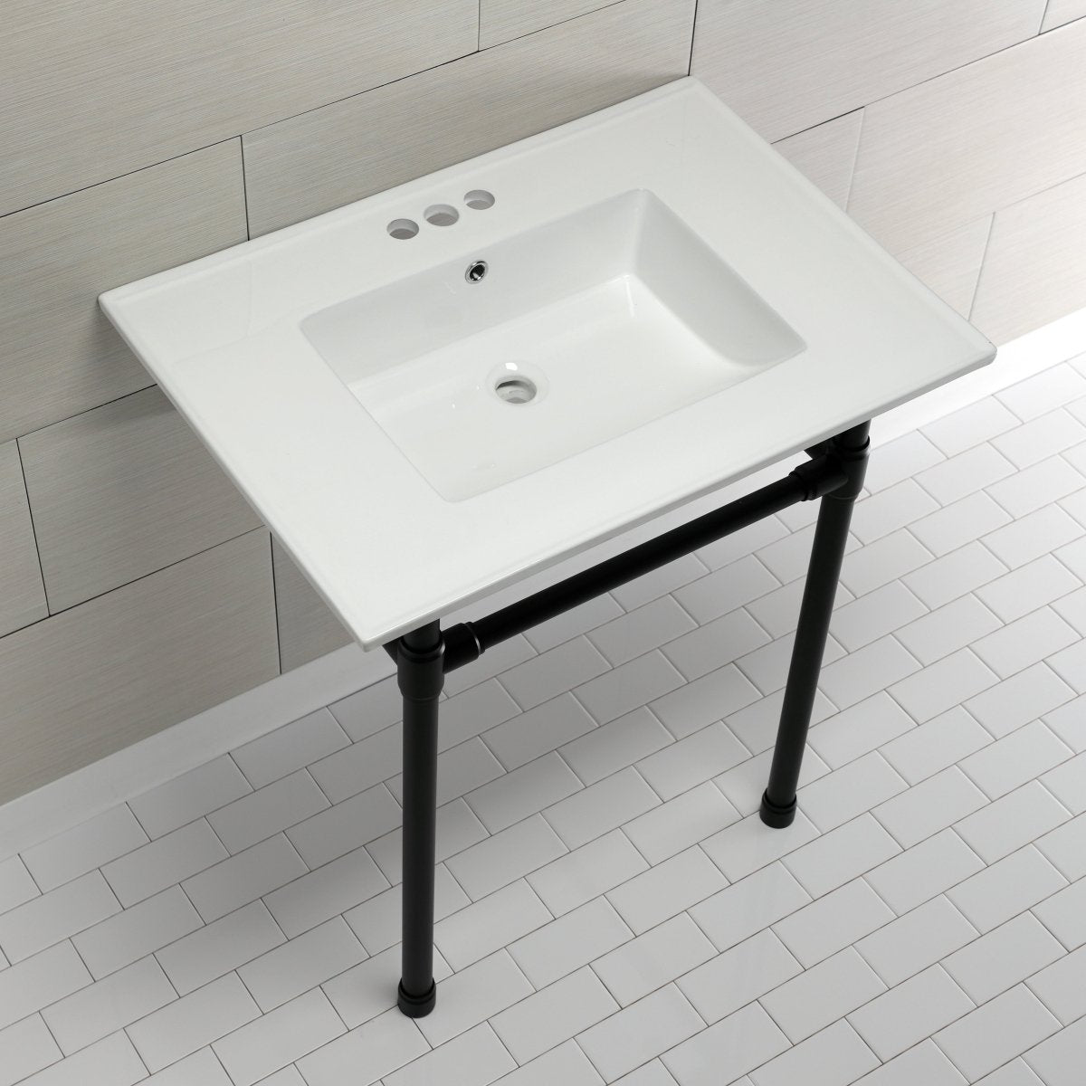 Dreyfuss 31" x 22" Console Sink with Stainless Steel Legs (4 - Inch, 3 Hole) - BUILDMYPLACE